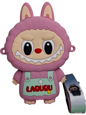 Spteks Kız Çocuk Pembe Renk Labubu Model Yazı Detaylı Silikon Mini Askılı Çanta Cüzdan
