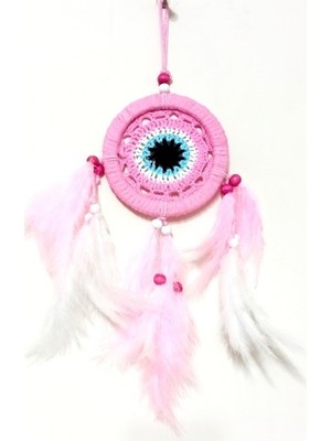Najmaddin Pembe Dream Catcher Pembe ve Beyaz Kuş Tüylü Düş Kapanı El Yapımı Duvar Süsü -Co