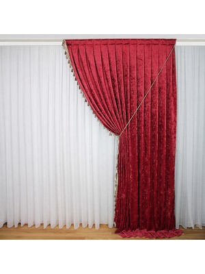 Şönil Fon Perde Çift Kanat 1/3 Sıklık (Püsküllü)