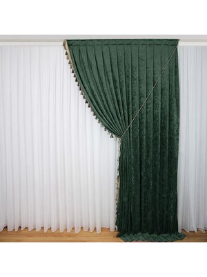 Şönil Fon Perde Çift Kanat 1/3 Sıklık (Püsküllü)