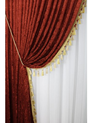 Şönil Fon Perde Çift Kanat 1/3 Sıklık (Püsküllü)