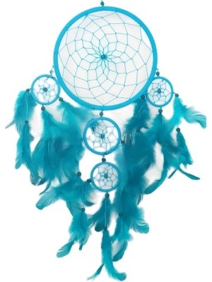 Najmaddin Turkuaz Rengi Kuş Tüylü Boncuklu Düş Kapanı El Yapımı Duvar Süsü -Com