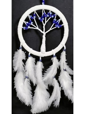 Najmaddin Beyaz Kuş Tüylü Cam Nazar Boncuklu Hayat Ağacı Duvar Dekoru -Com