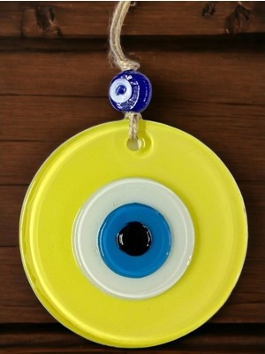 Najmaddin Mini Boy Sarı Nazar Boncuklu Duvar Süsü 10 cm Cam Duvar Dekoru -Com