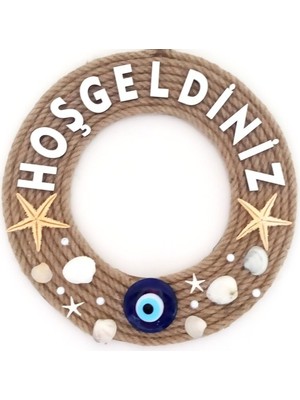 Najmaddin Deniz Yıldızlı Nazar Boncuklu Çakıl Taşlı Incili Hoş Geldiniz Yazılı Kapı ve D