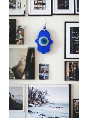 Najmaddin Nazar Boncuklu Şeffaf Mavi Fatma Ana Bereket Eli Cam Duvar Süsü -Com