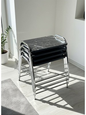 Eryalux Home 4'lü Tepsi Model Gümüş-Siyah Mermer Zigon Sehpa