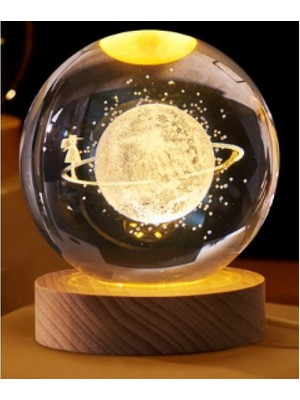 Najmaddin Dekoratif Satürn Kız Tasarımlı Ahşap Altlıklı Işıklı Cam Küre Büyük Boy Cam:8c