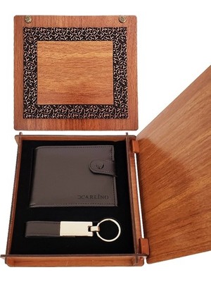 Najmaddin Deri Ahşap Kutulu Cüzdan ve Anahtarlık Set -Com