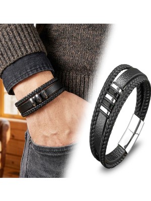 Kuşkaya Ticaret Orijinal Deri ve 316L Çoklu Çelik Erkek Bileklik