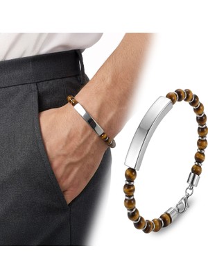 Kuşkaya Ticaret Kaplangözü Doğal Taşlı Isim Yazılabilir ve Ayarlanabilir Çelik Zincir Bileklik