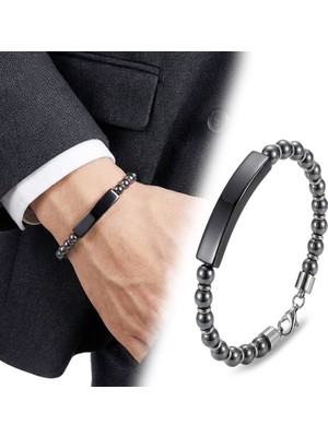 Kuşkaya Ticaret Hematit Siyah Isim Yazılabilir ve Ayarlanabilir Çelik Zincir Bileklik