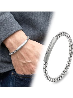 Kuşkaya Ticaret Tekli 4mm Arnavut Model Çelik Zincir Erkek Bileklik – Çelik Kilitli
