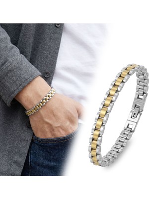 Kuşkaya Ticaret Sarı Beyaz Ful Çelik Bileklik