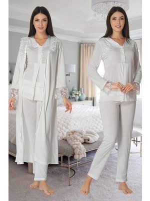 Amora Fancy Clothing Effortt 2424 Uzun Dantel Sabahlıklı Lohusa Pijama