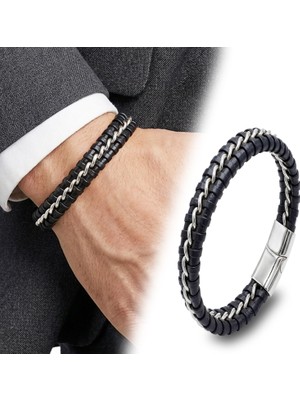 Kuşkaya Ticaret Zincir Model Çelik ve Deri Bileklik