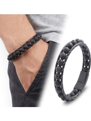 Kuşkaya Ticaret Lav Taşı Doğaltaş Deri Bileklik