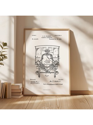 Pegziz Lokomotif Patent Çizim Çerçeveli Tablo Vintage Duvar Dekor