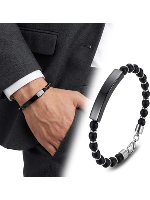Kuşkaya Ticaret Oniks Siyah Isim Yazılabilir ve Ayarlanabilir Çelik Zincir Bileklik