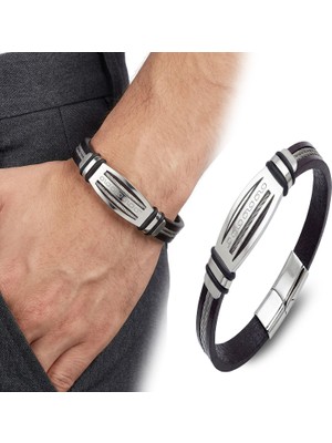 Kuşkaya Ticaret Deri Kordonlu Çelik Halatlı Erkek Bileklik