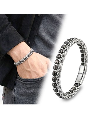 Kuşkaya Ticaret Elmas Kesim Hematit ve Çelik Zincir Bileklik