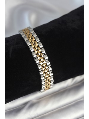 Kuşkaya Ticaret 316L Çelik 12 mm Kalınlıkta Gold ve Gümüş Renkli Erkek Bileklik