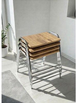 Eryalux Home 4'lütepsi Model Gümüş-Çam Zigon Sehpa