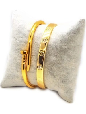 Çivi ve Taşlı Cartier Bileklik Kombin Set
