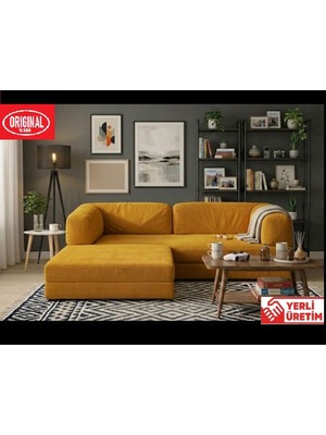 Herev K180X180 Köşe Takımı Modüler L Tipi Şark Köşe Orjinal Süngerli Kadife Kumaşlı Kanepe