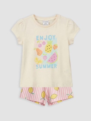 LC Waikiki Baskılı Kız Bebek Şortlu Takım  (S6)
