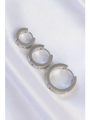 Bezos 316L Çelik Gümüş Renk Model 3lü Halka Küpe