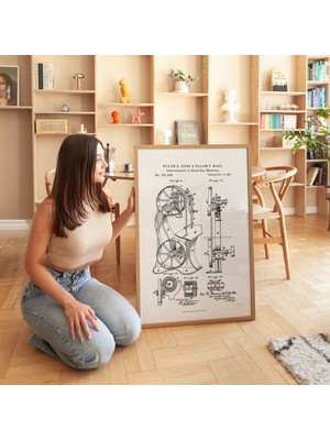 Pegziz Şerit Testere Teknik Çizim Poster Çerçeveli Tablo