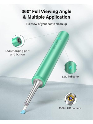 Bezos Bebırd T5 3mp Kamera 3.5mm Lens Şarjlı Wıfı Görüntülü Kulak Temizleyici Yeşil Renk