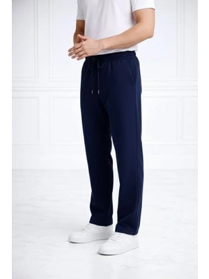 Erkek Düz Paça Beli Lastikli Ipli Günlük Spor Eşofman Altı Rahat Fit - Lacivert