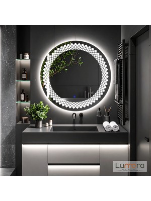 Lumora Mirror Design Elyssara Beyaz Led'li Lazer Kumlamalı Lavabo & Banyo Aynası (Dokunmatik Sensörlü)