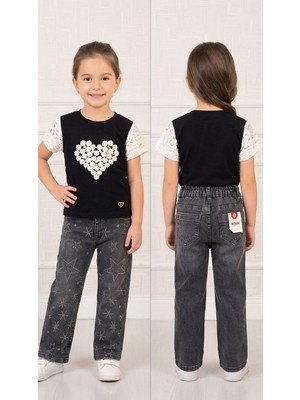 Pançiko Pnc Süzüne Kalp Nakışlı Kız T-Shirt