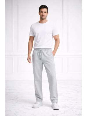 Erkek Düz Paça Beli Lastikli Ipli Günlük Spor Eşofman Altı Rahat Fit - Gri