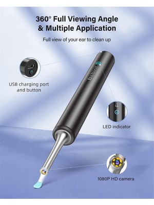 Bezos Bebırd T5 3mp Kamera 3.5mm Lens Şarjlı Wıfı Görüntülü Kulak Temizleyici Siyah Renk