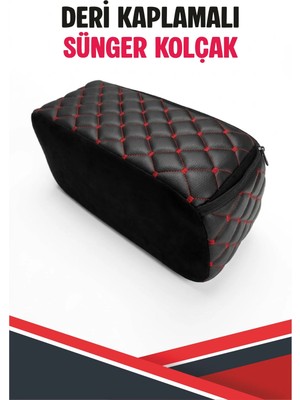 VelmoraTR Hummer H3 Ile Uyumlu Sünger Kolçak Siyah Deri Kırmızı Dikişli