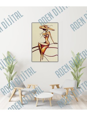 Aden Dijital Dekoratif Şapkalı Kadın Kanvas Tablo