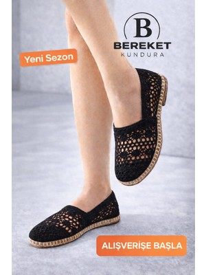 Bereket Kundura 7912 Model Kadın Günlük Siyah Dantel Espadril Babet Ayakkabı