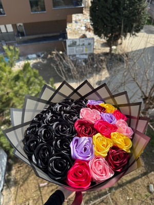 Buket Dünyası 30 Lu LED Işıklı Senden Önce Senden Sonra Solmayan Gül Buketi Dışı Siyah