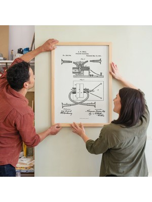 Pegziz Vintage Telefon Patent Poster Çerçeveli Tablo