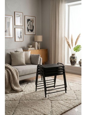 Eryalux Home 4'lü Tepsi Model Siyah-Siyah Mermer Sehpa