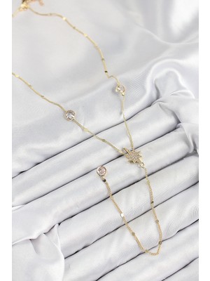 Bezos Pirinç Zirkon Taşlı Kutup Yıldızı Model Gold Renk Y Kolye