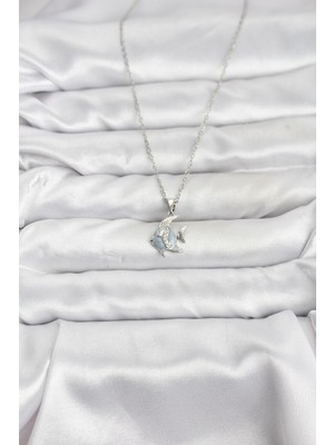 Bezos 316L Çelik Zincir Gümüş Renk Balık Model Zirkon Taşlı Kadın Kolye