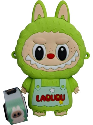 Spteks Kız Çocuk Yeşil Renk Labubu Model Yazı Detaylı Silikon Mini Askılı Çanta Cüzdan
