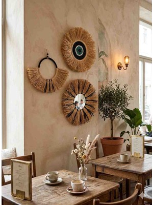 Furkan Decor Aksesuar Rafya Boncuklu 3 Lü Aynalı Set