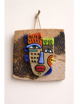 Odmek Ritim Mask Seramik Duvar Süsü | El Yapımı Dekoratif Duvar Süsü 17 x 17,5 cm