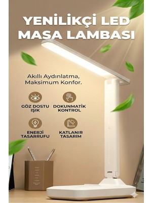 Karahanbey Katlanabilir Dokunmatik Kontrollü Göz Dostu Akıllı LED Masa Lambası – Tasarruflu